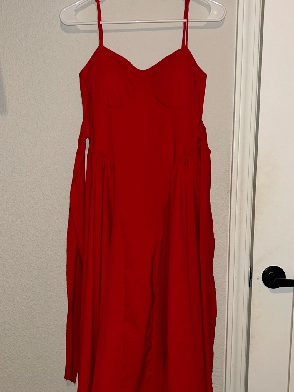 Honey and Rosie Vibrant Red Strapless Spaghetti Strap Dress